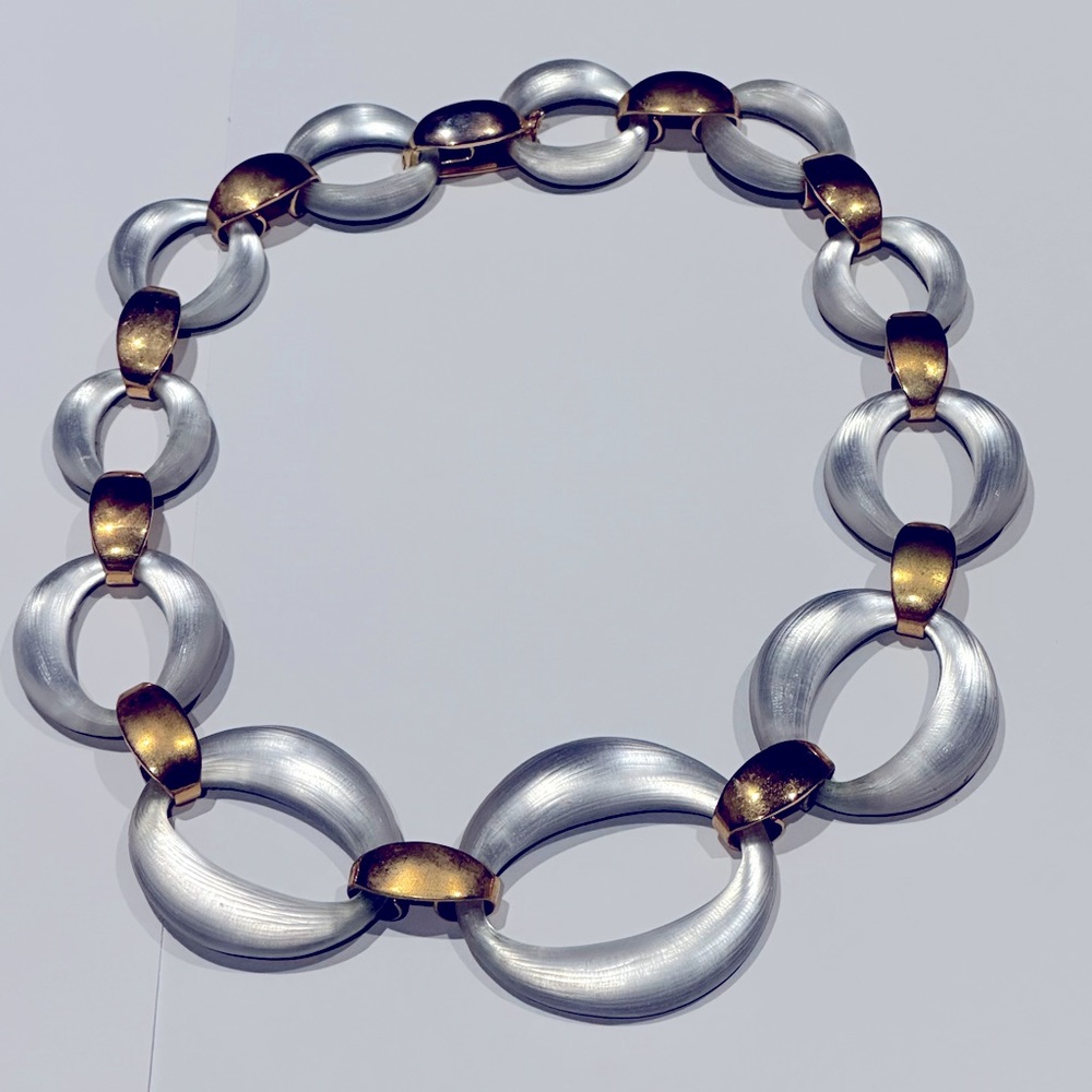 ALEXIS BITTAR SILVER TONE (bronze links) LUCITE LINK NECKLACE - 18.5"